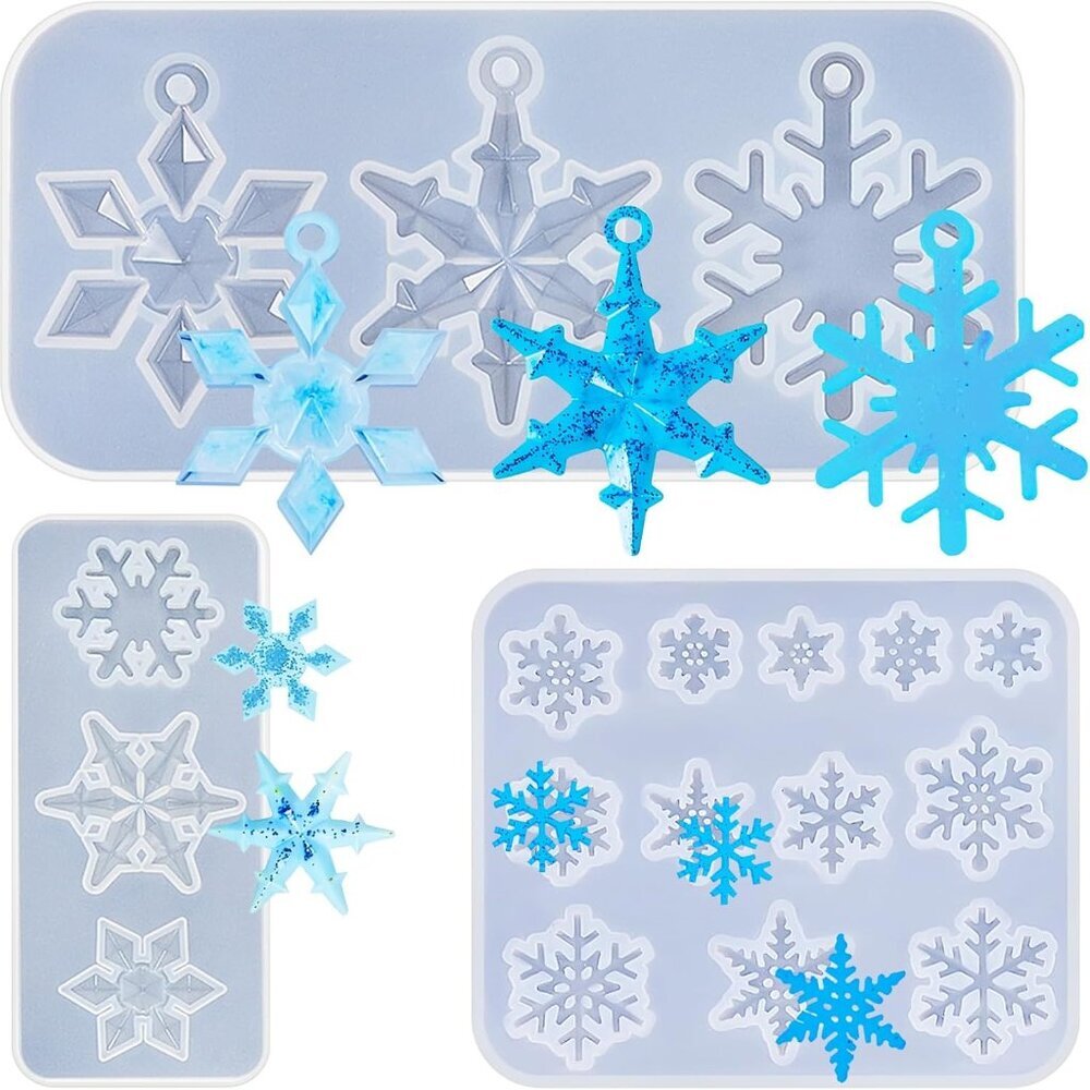 3 Pcs 3D Snowflake Silicone Mold Fondant Snowflake Chocolate Candle Ornament Res